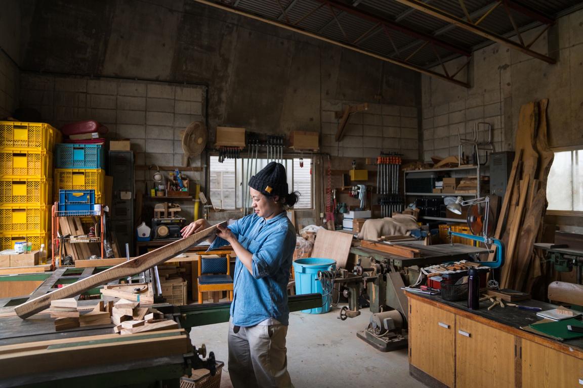 woman working in a wood shop